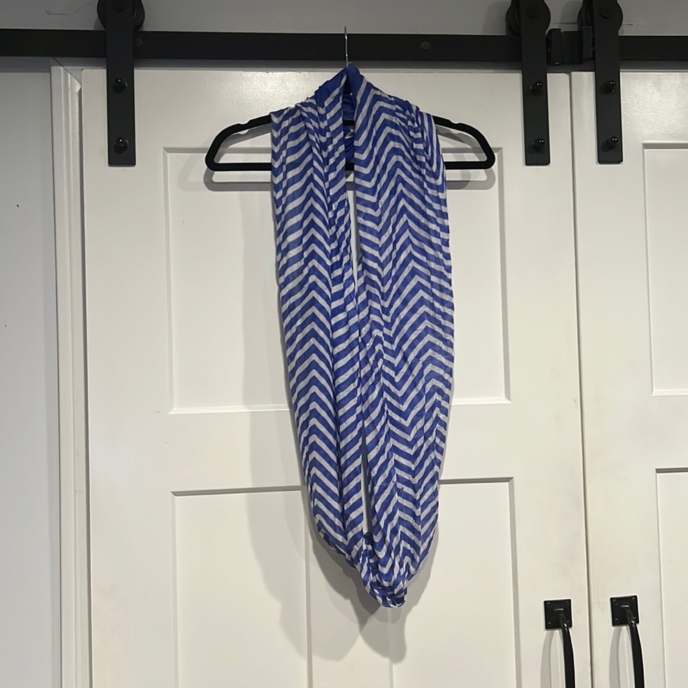 Blue and white chevron stripped infinity scarf